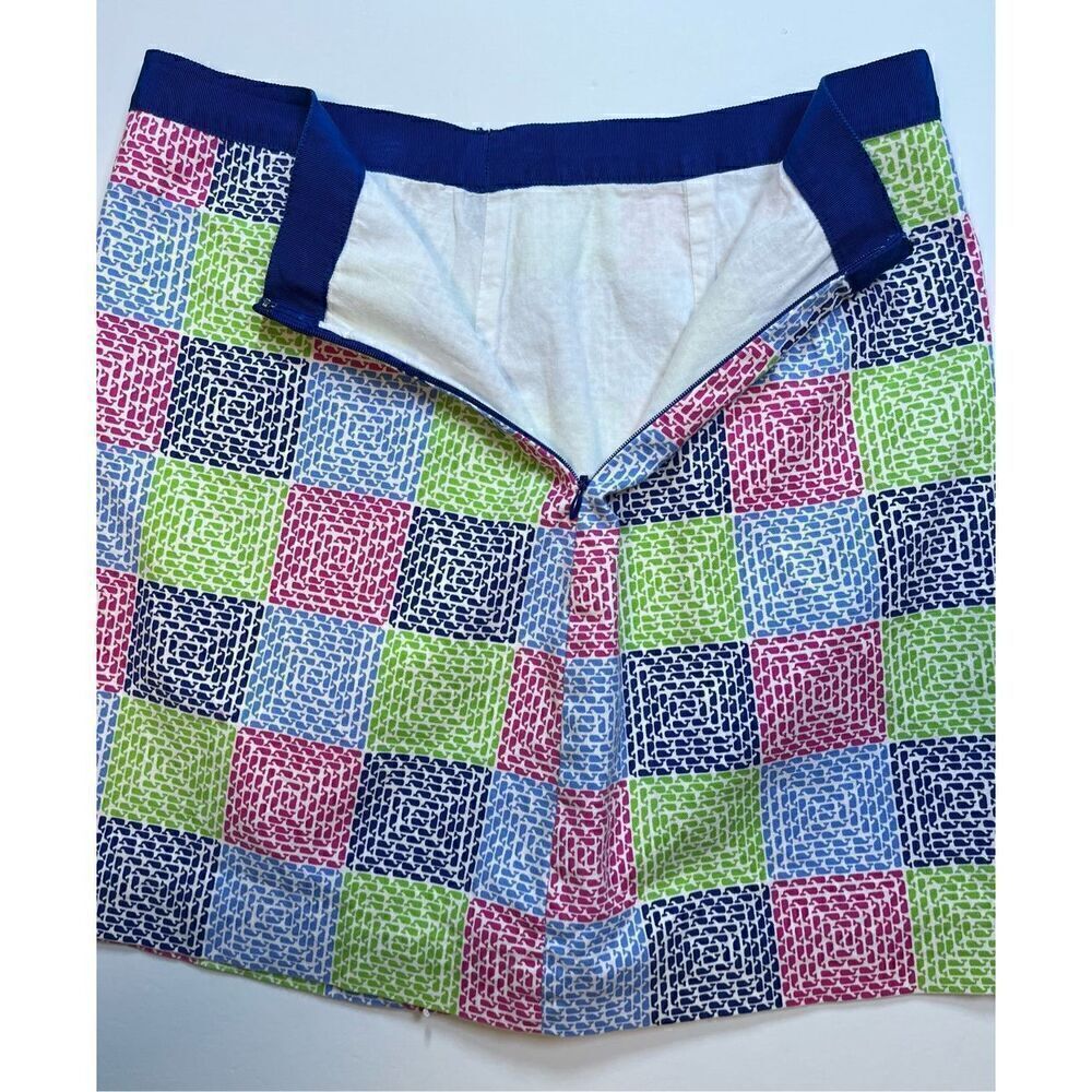 Vineyard Vines Whale Aurora Faux Patchwork Lined Cotton Skirt RibbonTrim Size 4 - Picture 8 of 10